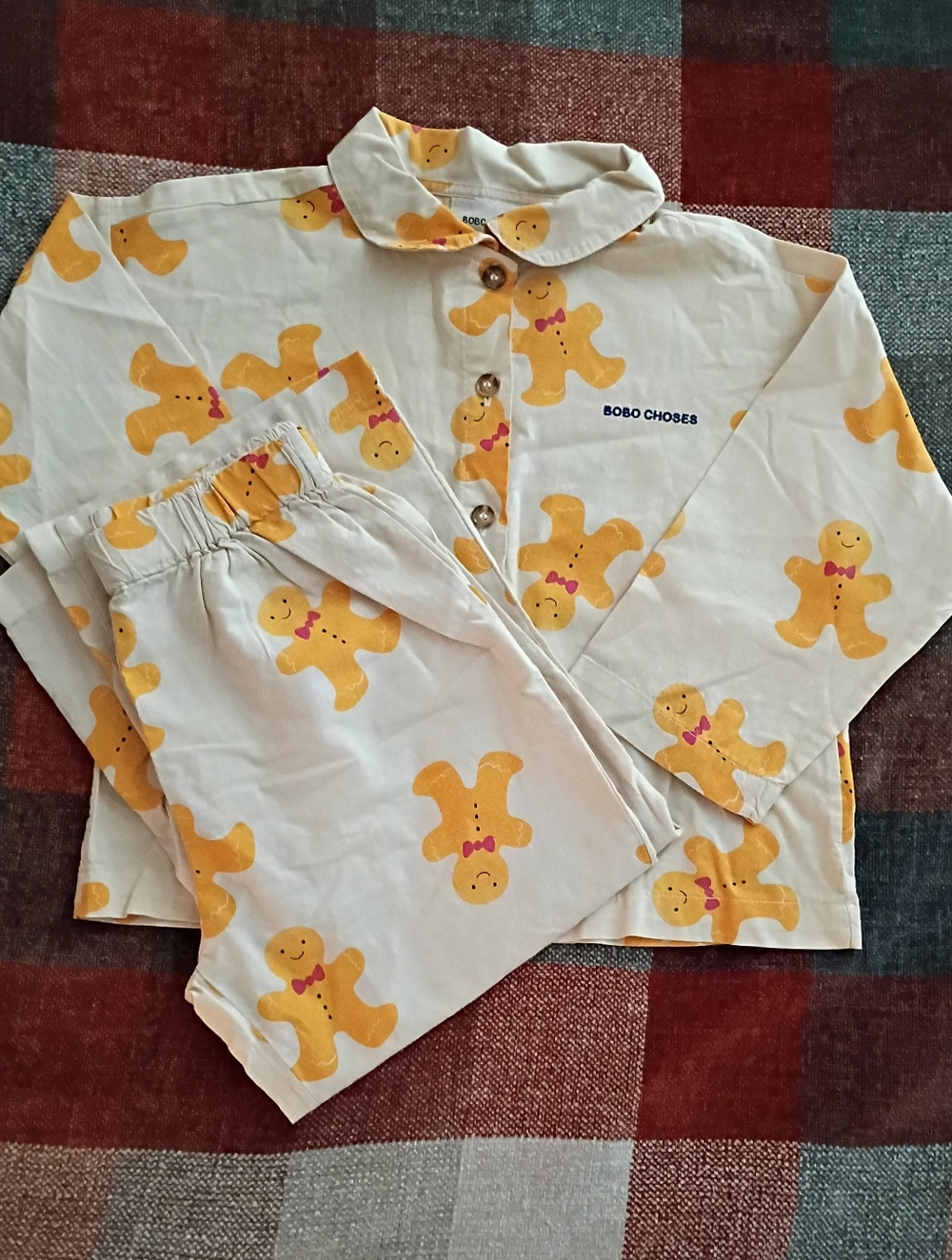 Bobo Choses Cream Pajama Set with Yellow Gingerbread Print NWT 4/5Y